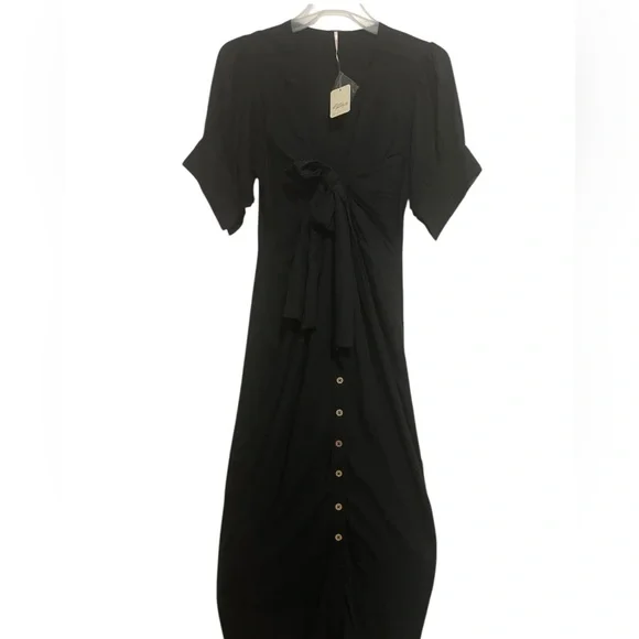 77. FREE PEOPLE Vintage Summer Midi Dress in Black Sz XS NWT $98 - Picture 4 of 12